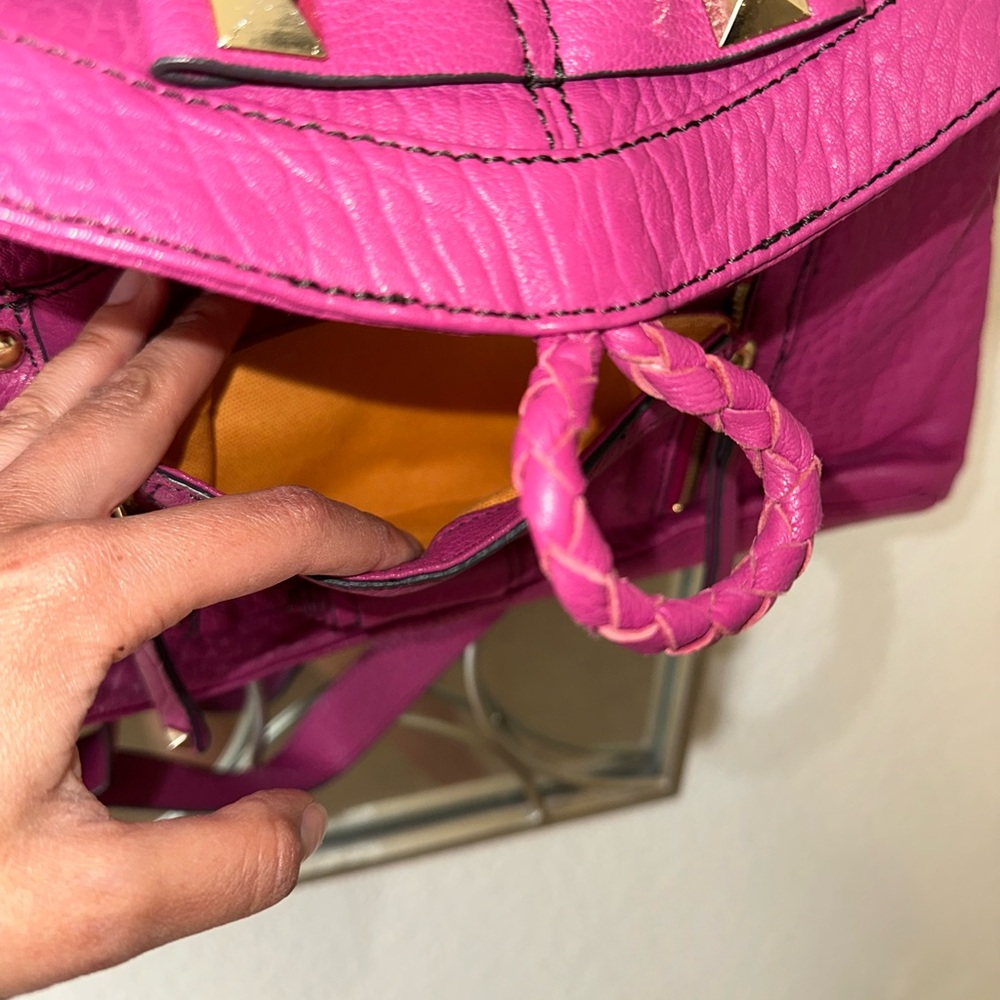 Hype Fuchsia Studded Leather Shoulder Bag - Picture 4 of 6